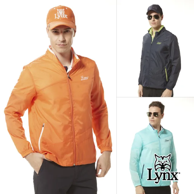 【Lynx Golf】男款輕量沖孔透氣布料剪裁斜紋造型拉鍊口袋長袖外套(三色)
