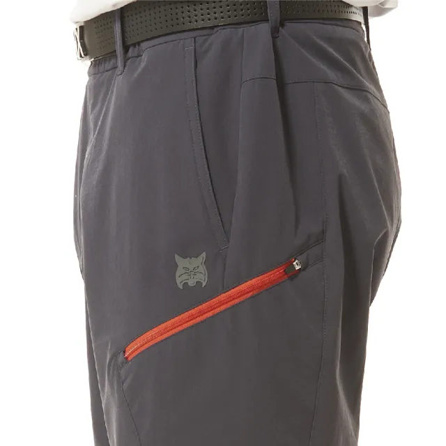 【Lynx Golf】首爾高桿風格！男款彈性舒適LOGO字樣配布剪接側邊拉鏈口袋設計平口休閒短褲(二色)