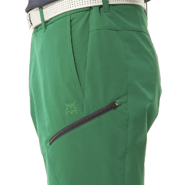 【Lynx Golf】首爾高桿風格！男款彈性舒適LOGO字樣配布剪接側邊拉鏈口袋設計平口休閒短褲(二色)