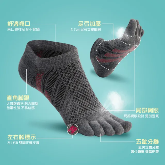 【蒂巴蕾】石墨烯消臭抗菌機能立體五趾襪-斜紋(五指襪/消臭襪/運動襪/短襪/除臭襪/足弓襪/網眼襪)