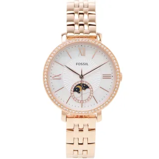 【FOSSIL】珍珠貝面日月相不鏽鋼錶帶手錶-珍珠貝面x玫瑰金色/36mm(ES5165)