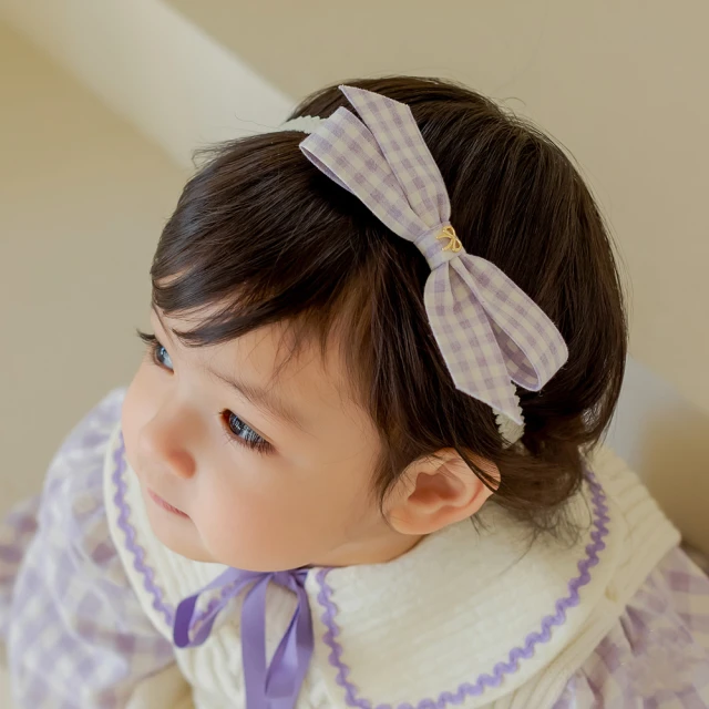 【Happy Prince】韓國製 Elice粉紫格紋蝴蝶結女嬰兒童髮帶(女童髮飾紫色)