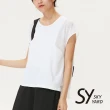 【SKY YARD】網路獨賣款-休閒半袖拼接素面透氣造型上衣(白色)