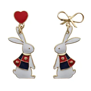 【MISA】韓國設計S925銀針不對稱可愛小兔子造型耳環(S925銀針耳環 不對稱耳環 小兔子耳環)