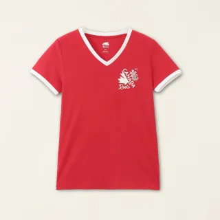 【Roots】Roots女裝-加拿大日系列  加拿大元素有機棉V領修身短袖T恤(紅色)