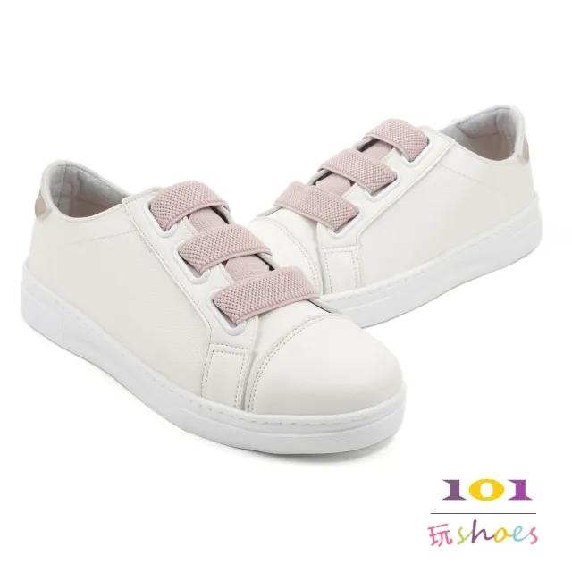 【101 玩Shoes】mit.大尺碼饅頭免綁寬帶舒適小白鞋(黃色/粉色/藍色 41-44碼)