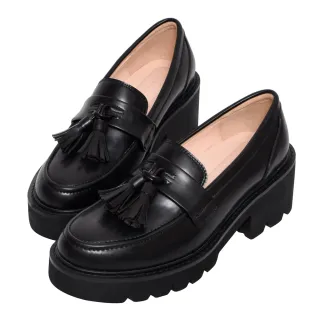 【Ann’S】ANNSTAR 居妮聯名- 文藝清新 厚底超輕量流蘇樂福鞋6cm(黑)