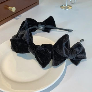 【vivi 流行生活館】韓國新款絨布蝴蝶結髮箍(黑色)