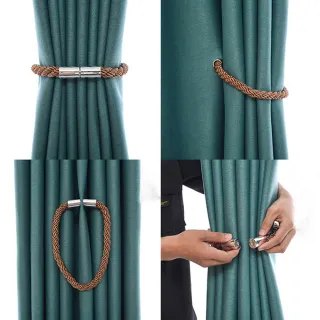 【PS Mall】金屬圓柱磁扣綁帶窗簾扣 窗簾綁帶 編織磁吸窗簾扣 1組1對(J1715)