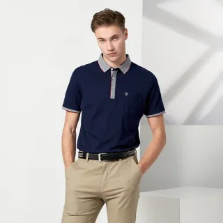 【pierre cardin 皮爾卡登】休閒服飾 男款 素色短袖polo衫-深藍色(5237265-38)