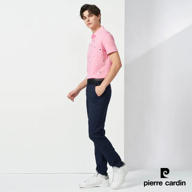 【pierre cardin 皮爾卡登】休閒服飾 男款 雙色交織馬印花短袖polo衫-粉色(5237273-75)