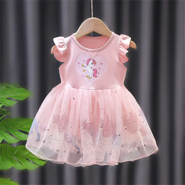 【安朵童舖】現貨韓版兒童小馬連身裙女寶卡通花邊袖連身紗裙女童無袖連身洋裝(135)