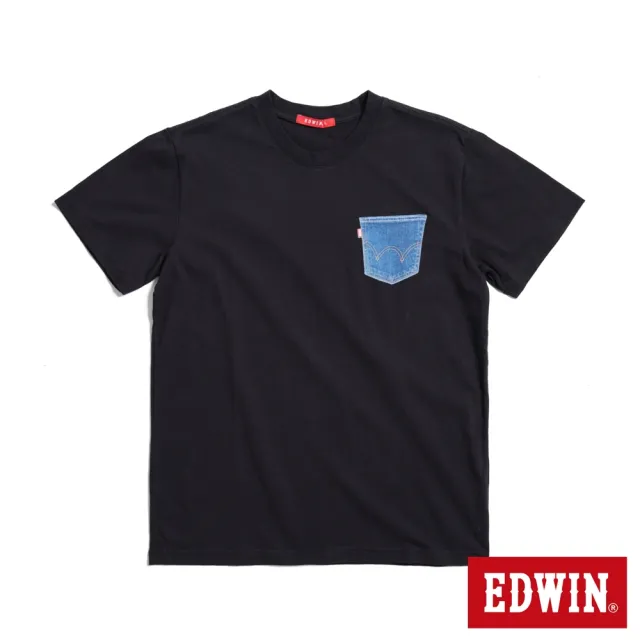 【EDWIN】男裝 人氣復刻款 印花貼口袋短袖T恤(黑色)