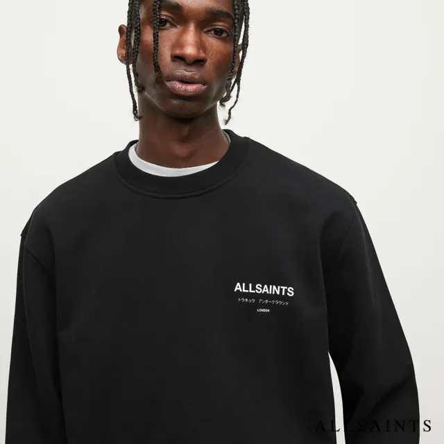 【ALLSAINTS】UNDERGROUND 純棉LOGO長袖衛衣-黑 M033NB(寬鬆版型)