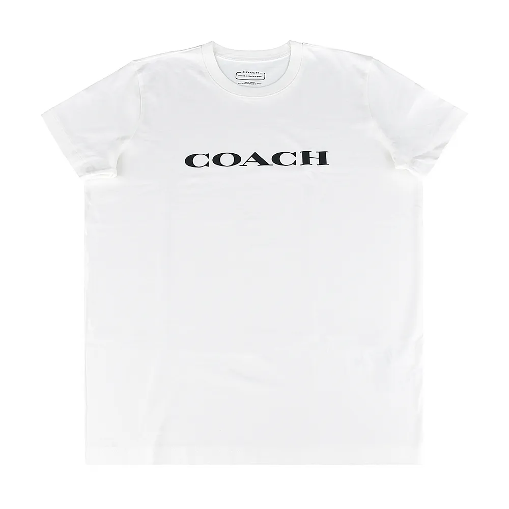 【COACH】COACH黑字LOGO字母設計純棉短袖T恤(女款/白)