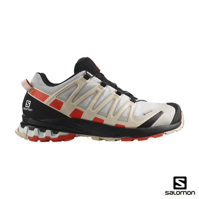 salomon官方直營】女XA PRO 3D V8 Goretex 健野鞋(岩灰/櫻茄紅/米白橙