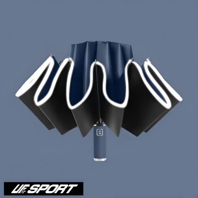 【UF72+】UF-111 抗UV防風10骨黑膠三折晴雨兩用自動反向傘(夜間傘邊條反光2倍)
