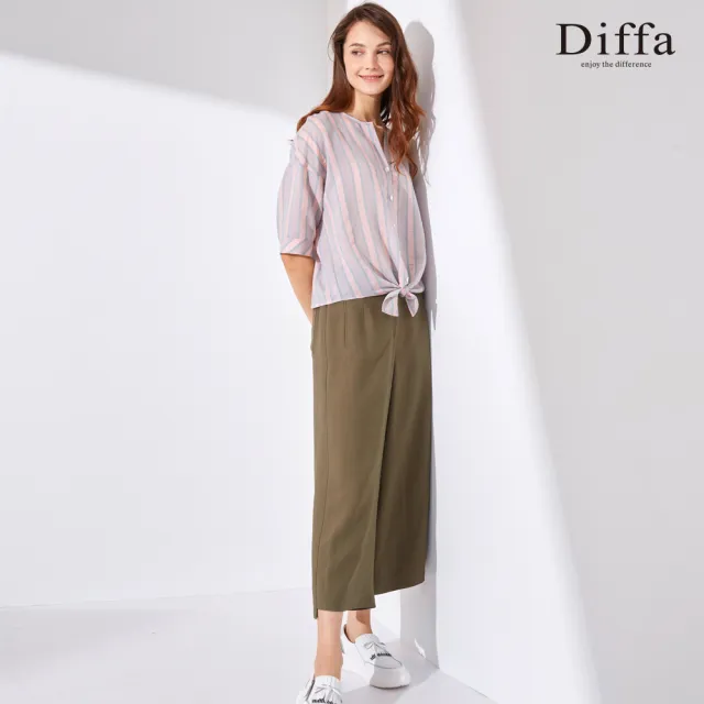 【Diffa】斜紋面感直筒寬褲-女(長褲)