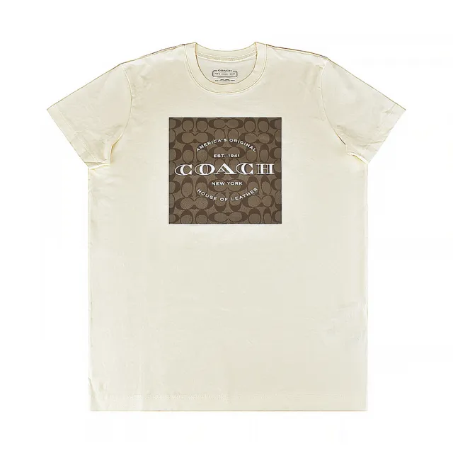 【COACH】COACH字母LOGO緹花C字設計純棉短袖T恤(女款/米黃)