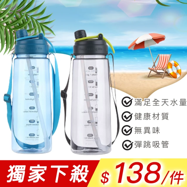 【日本FOREVER】大容量運動吸管水壺-附背帶2200ml(買一送一)