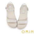 【ORIN】羊皮鑽條繞踝平底涼鞋(米色)