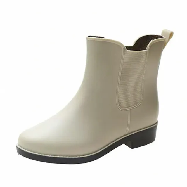 【Alberta】雨鞋 雨靴 短筒靴 素色側邊彈力繃帶厚底3cm防水切爾西靴