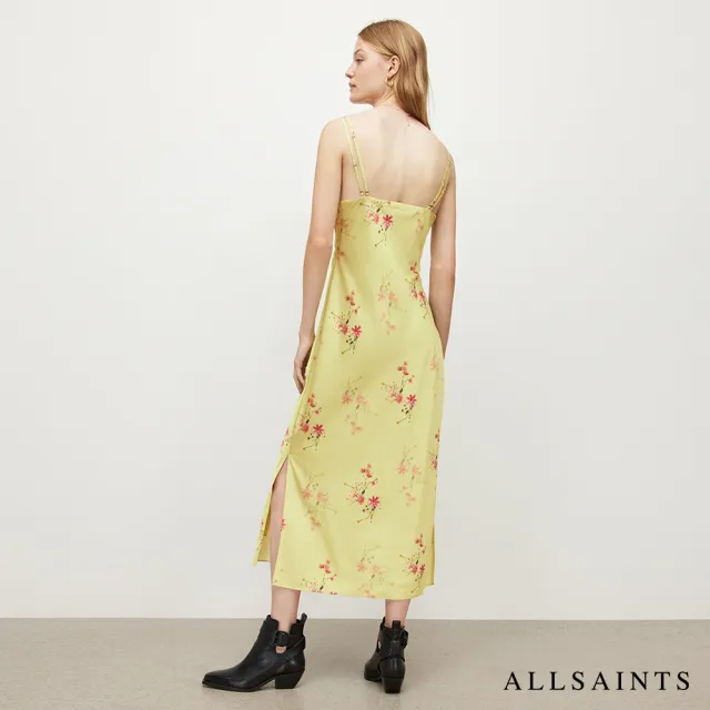 【ALLSAINTS】MAE SOLANIO 人造絲V領開岔印碎花花長版洋裝 WD327X(修身版型)