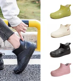 【Alberta】雨鞋 雨靴 貝殼鞋 交叉織帶設計厚底3.5cm筒高12cm素色防水短筒雨靴