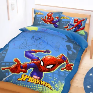 【享夢城堡】雙人床包薄被套四件組(蜘蛛人SpiderMan 英雄出擊-藍)