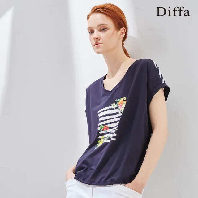 【Diffa】水果印花配條針織衫-女