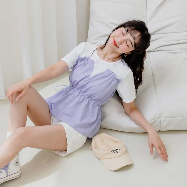 【OB 嚴選】假兩件荷葉造型收腰上衣 《AB18574》