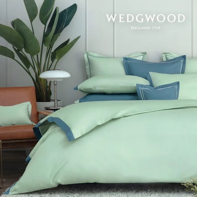 【WEDGWOOD】500織長纖棉Bi-Color薩佛系列素色鬆緊床包-蕓薹綠(加大186x180cm)