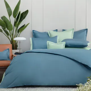 【WEDGWOOD】500織長纖棉Bi-Color薩佛系列素色鬆緊床包-青石藍(加大186x180cm)