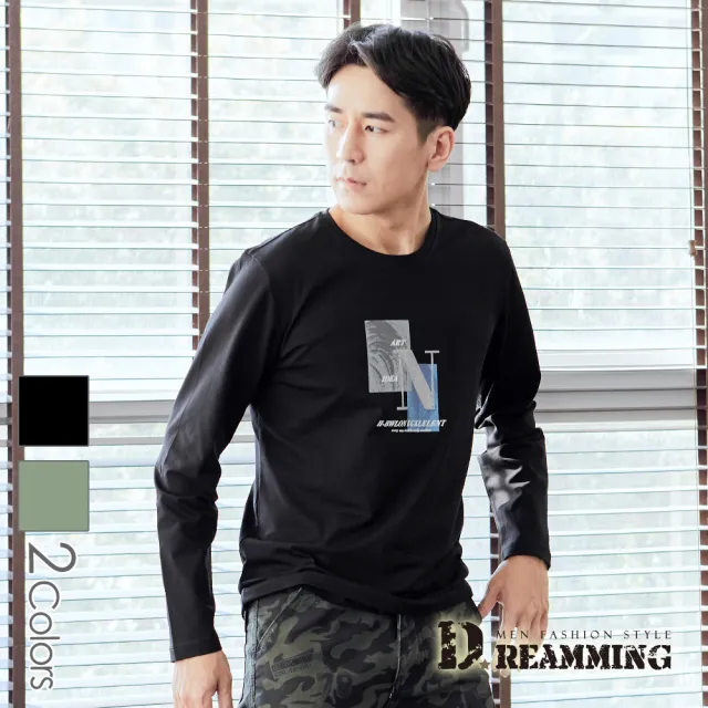 【Dreamming】ART個性字母萊卡彈力長袖圓領T(共二色)