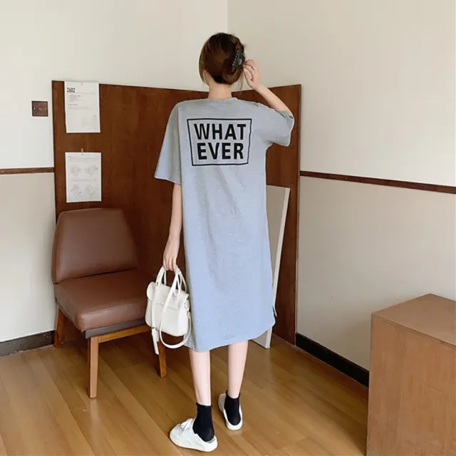 【HanVo】現貨 WHAT EVER棉質長洋裝(韓版休閒寬鬆藏肉修身顯瘦連衣裙 女生衣著 A06-3641)