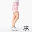 【KING GOLF】速達-網路獨賣款-女款格紋印圖綴飾荷葉刺繡A字運動短裙(紅色)