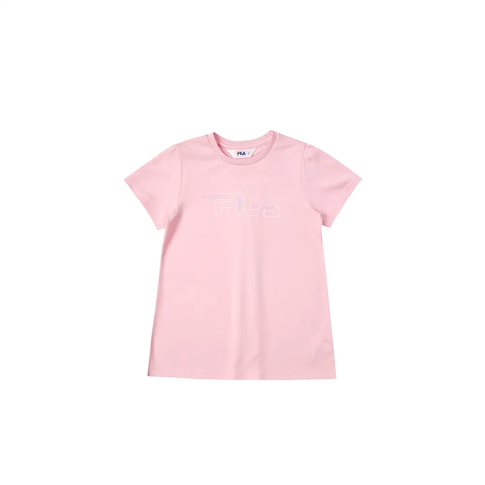 【FILA官方直營】 KIDS 女童吸濕排汗短袖上衣-粉色(5TEX-4324-PK)