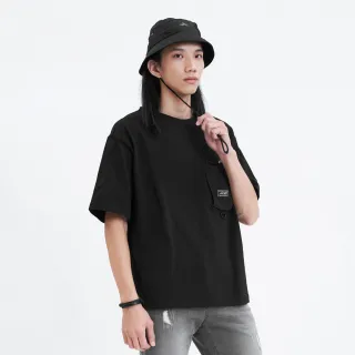【5th STREET】男裝立體束袋短袖T恤-黑色(山形系列)