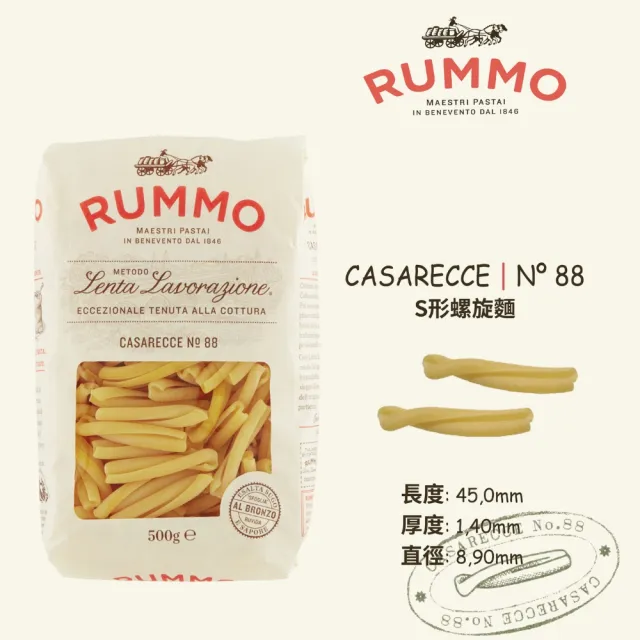 【RUMMO路莫】N.88 S形螺旋麵 Casarecce 500g(搭配腸類、奶醬、青醬類最適合)