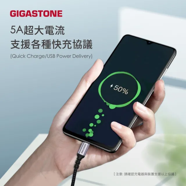 【GIGASTONE 立達】USB-C to C 100W 4K USB3.2 Gen2充電傳輸編織線CC-7800B(支援iPhone15/MacBook筆電快充)