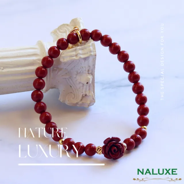 【Naluxe】天然硃砂ll雕刻硃砂玫瑰ll設計款開運手鍊-細款(避邪、擋煞、安定心神、七月必備)
