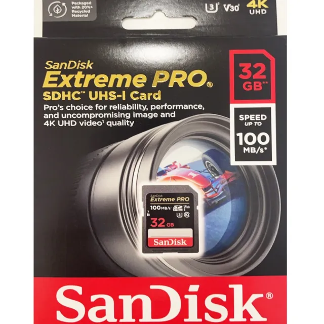 【SanDisk 晟碟】[全新版 再升級] 32GB Extreme PRO SDXC V30  記憶卡 100MB/s(專業攝影 原廠永久保固)