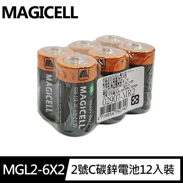 【無敵強MAGICELL】2號C碳鋅電池12入裝(R-14錳乾1.5V乾電池 黑錳 一般電池)