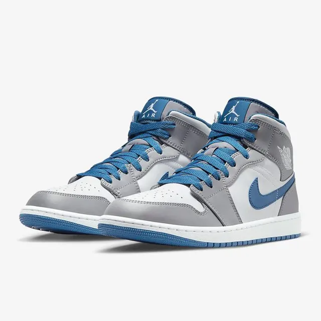 NIKE 耐吉 Air Jordan 1 Mid True Blue 灰白藍 男款 運動鞋 喬丹(DQ8426-014)