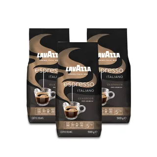 【LAVAZZA】黑牌Espresso中烘焙咖啡豆 3包組(500g/包)