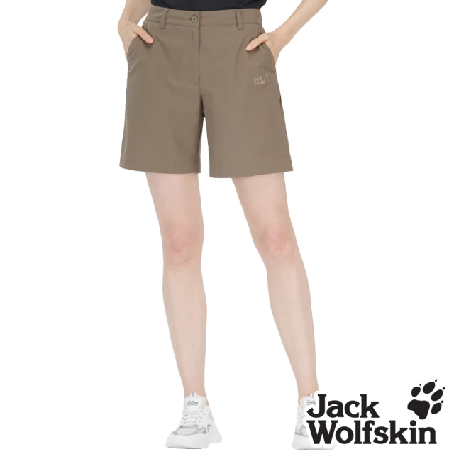 Jack wolfskin 飛狼 女 簡約修身多口袋短褲 休閒褲(棕卡)