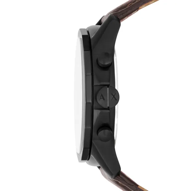 【A|X Armani Exchange】溫紳品格三眼計時腕錶-黑X深棕皮帶(AX1732)