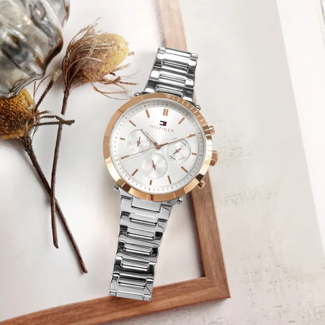 【Tommy Hilfiger】三眼三針 優雅復古 礦石強化玻璃 星期日期 不鏽鋼手錶 銀色 38mm(1782348)