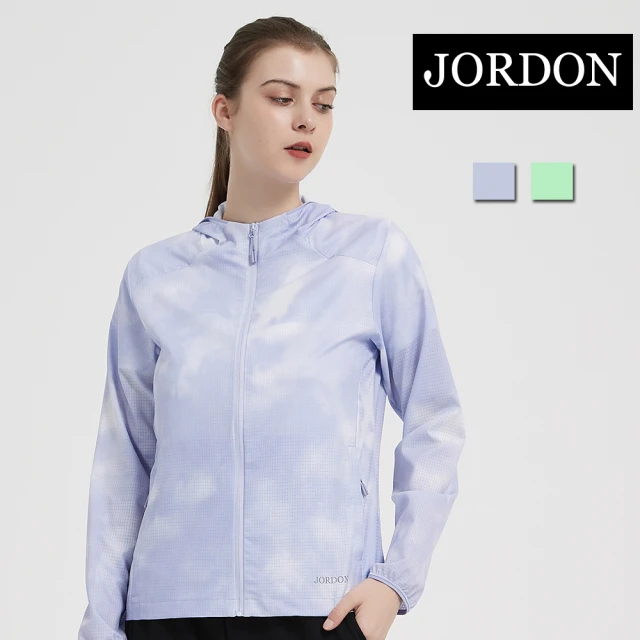 JORDON 橋登 高透氣快乾渲染連帽防曬女外套(抗UV/超彈力/速乾/長袖/騎車/登山/健行)