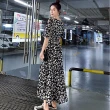 【JILLI-KO】韓版雛菊印花氣質連衣裙-F(黑)